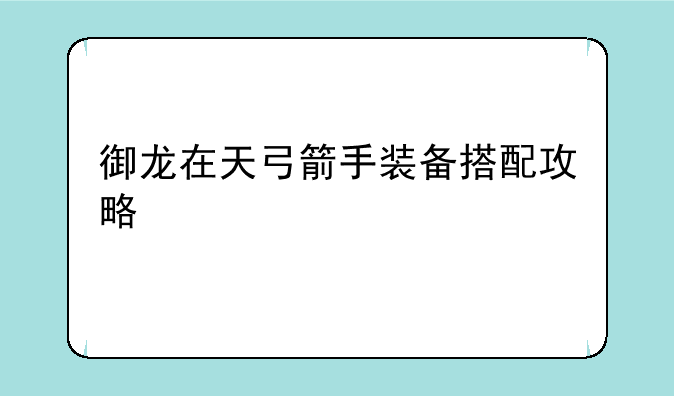 御龙在天弓箭手装备搭配攻略