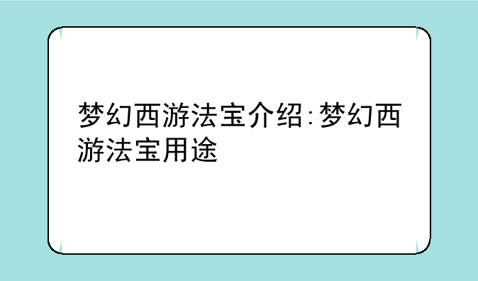 梦幻西游法宝介绍:梦幻西游法宝用途